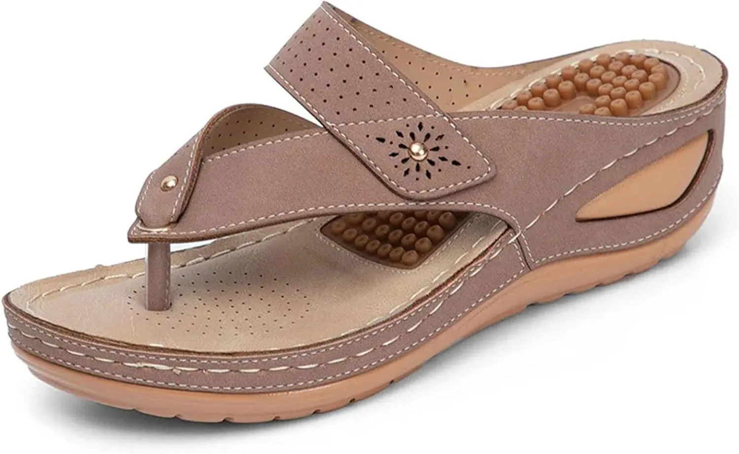 Women's Low Heel Slip-On Sandals - Summer Wedge Flip-Flop Casual Slippers