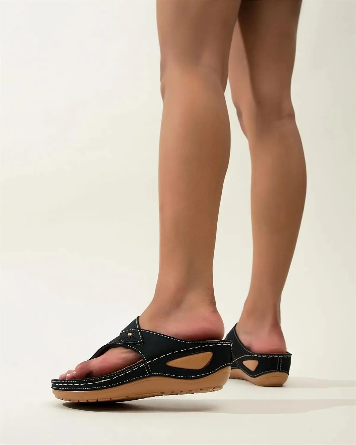 Women's Low Heel Slip-On Sandals - Summer Wedge Flip-Flop Casual Slippers
