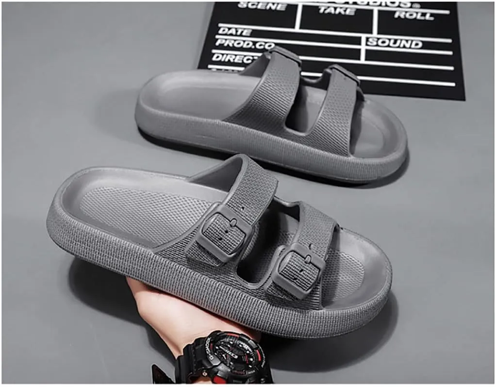 Women's Men's Cloud Slippers Pillow Sandals Cloud Slide Sandals Pillow Double Buckle Adjustable Slippers Non-Slip Platform Sandals
