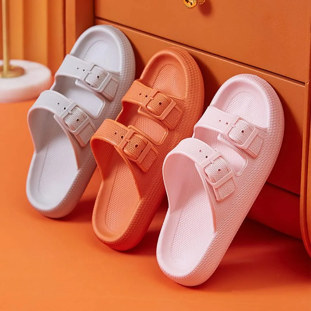 Women's Men's Cloud Slippers Pillow Sandals Cloud Slide Sandals Pillow Double Buckle Adjustable Slippers Non-Slip Platform Sandals