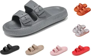 Women's Men's Cloud Slippers Pillow Sandals Cloud Slide Sandals Pillow Double Buckle Adjustable Slippers Non-Slip Platform Sandals