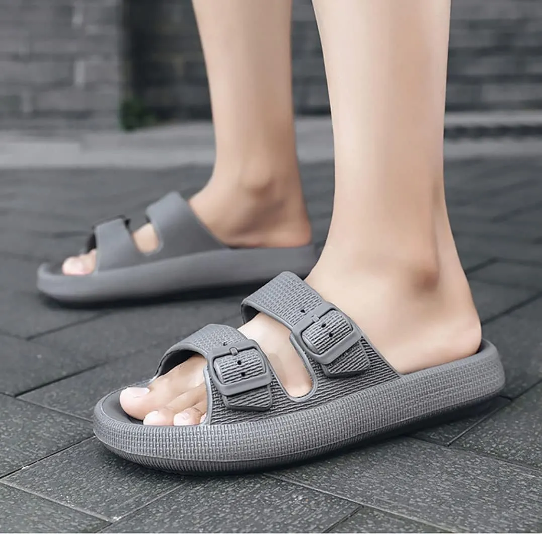 Women's Men's Cloud Slippers Pillow Sandals Cloud Slide Sandals Pillow Double Buckle Adjustable Slippers Non-Slip Platform Sandals