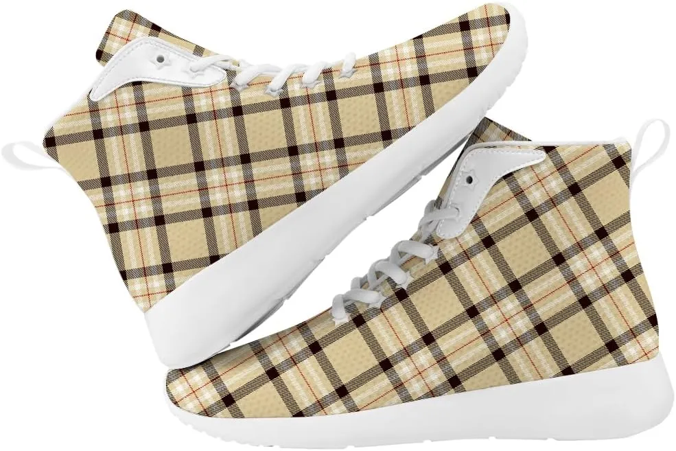 Women's Men's Plaid High Top Shoes Scottish Buffalo Plaid High Top Sneakers Casual Shoes Gifts for Men Women