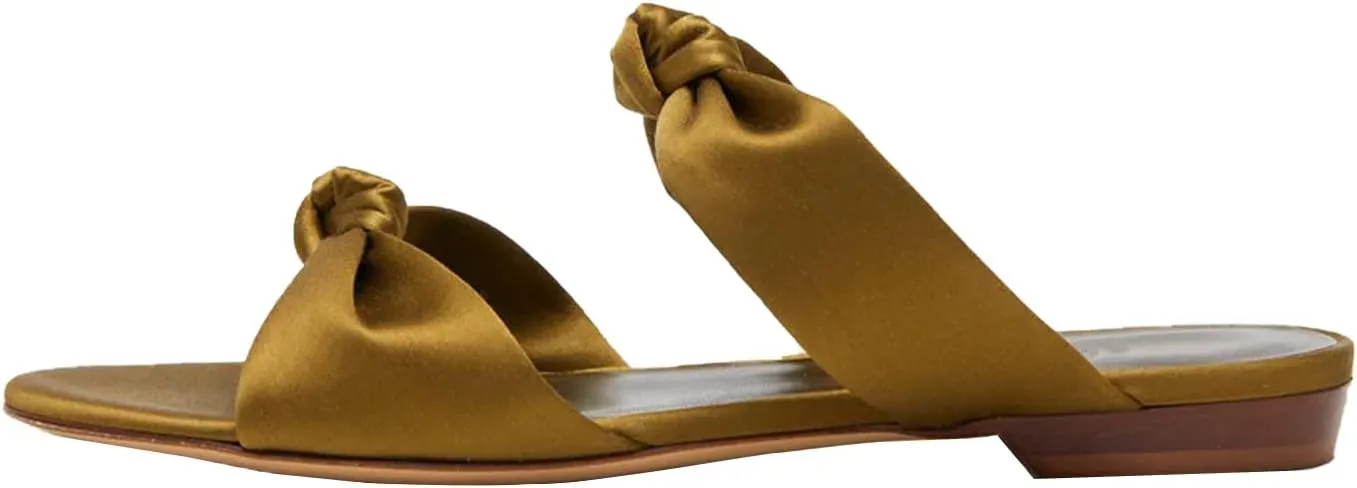Women's Mule Flats Bow Sandal Slippers Two lace-up Flat Shopping Shoes Pointed Party Shoes