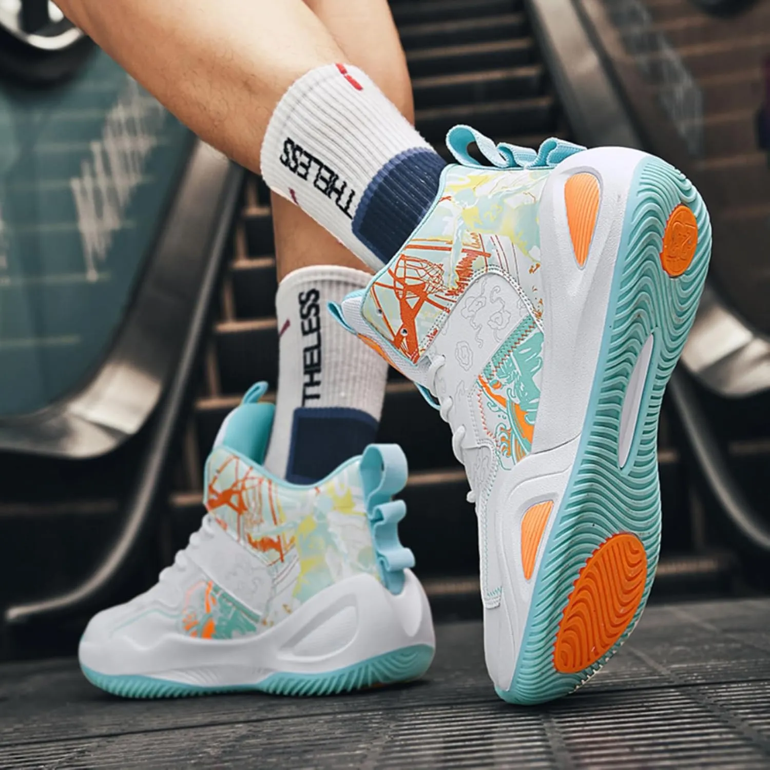 Womens Multicolor Breathable Mesh Lace Up Basketball Shoes Fashion High Top Non-Slip Running Sneakers Casual Athletic Tennis Walking Shoes