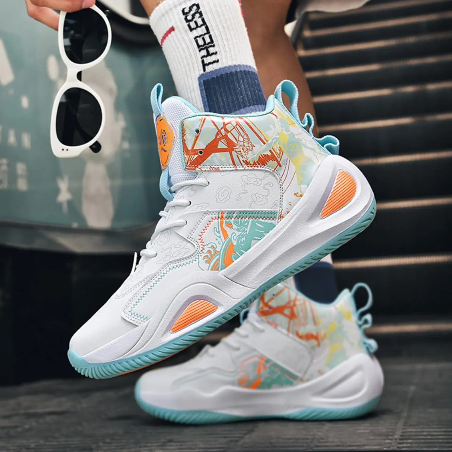 Womens Multicolor Breathable Mesh Lace Up Basketball Shoes Fashion High Top Non-Slip Running Sneakers Casual Athletic Tennis Walking Shoes