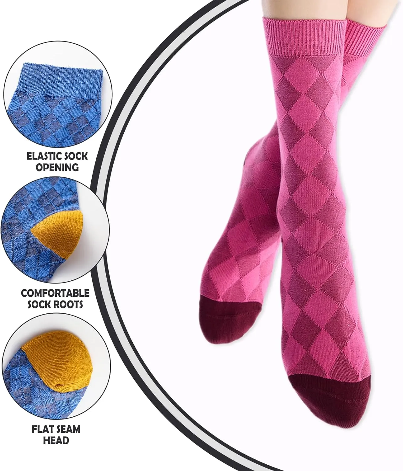 Women's Novelty High Ankle Socks 4 Pairs Patterned Cotton Funky Preppy Crew Socks