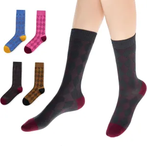 Women's Novelty High Ankle Socks 4 Pairs Patterned Cotton Funky Preppy Crew Socks