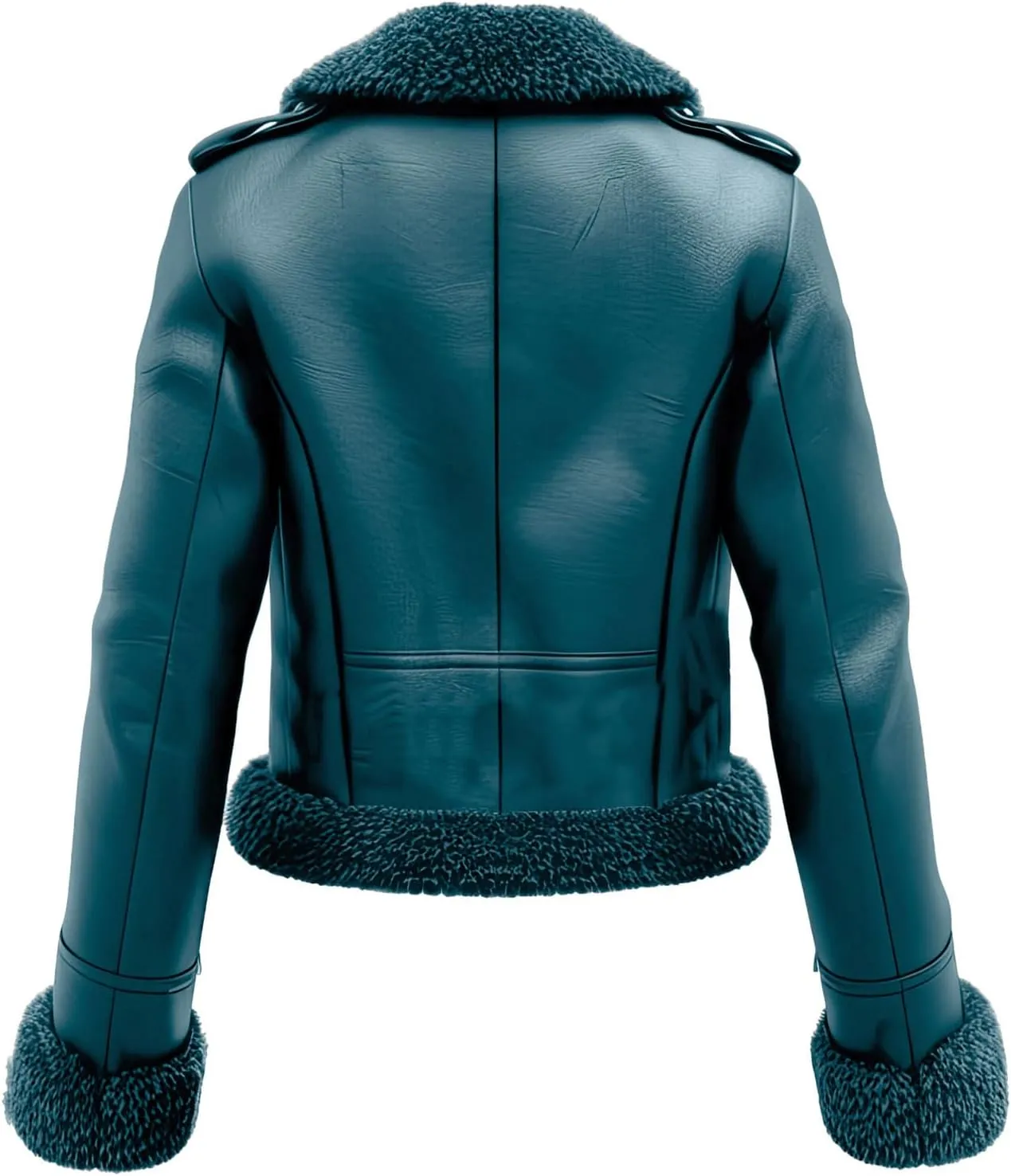 Women’s Ocean Blue Genuine leather Sherpa Shearling Faux Fur Collar Warm Flying Asymmetric Soft B3 Aviator Leather Jacket