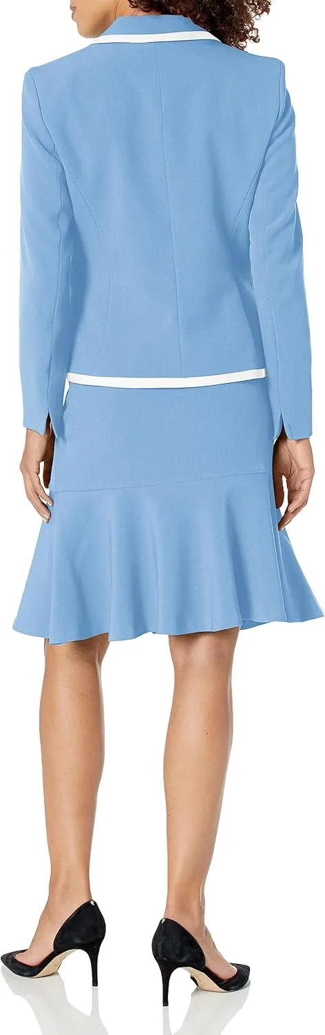 Women's One Button Framed Blazer & Flounce Skirt, 2pc Set