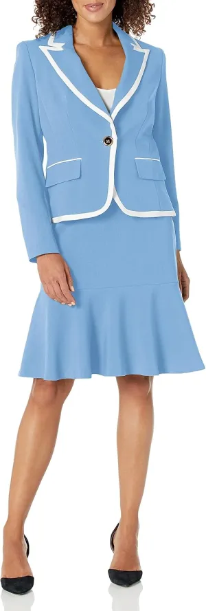 Women's One Button Framed Blazer & Flounce Skirt, 2pc Set