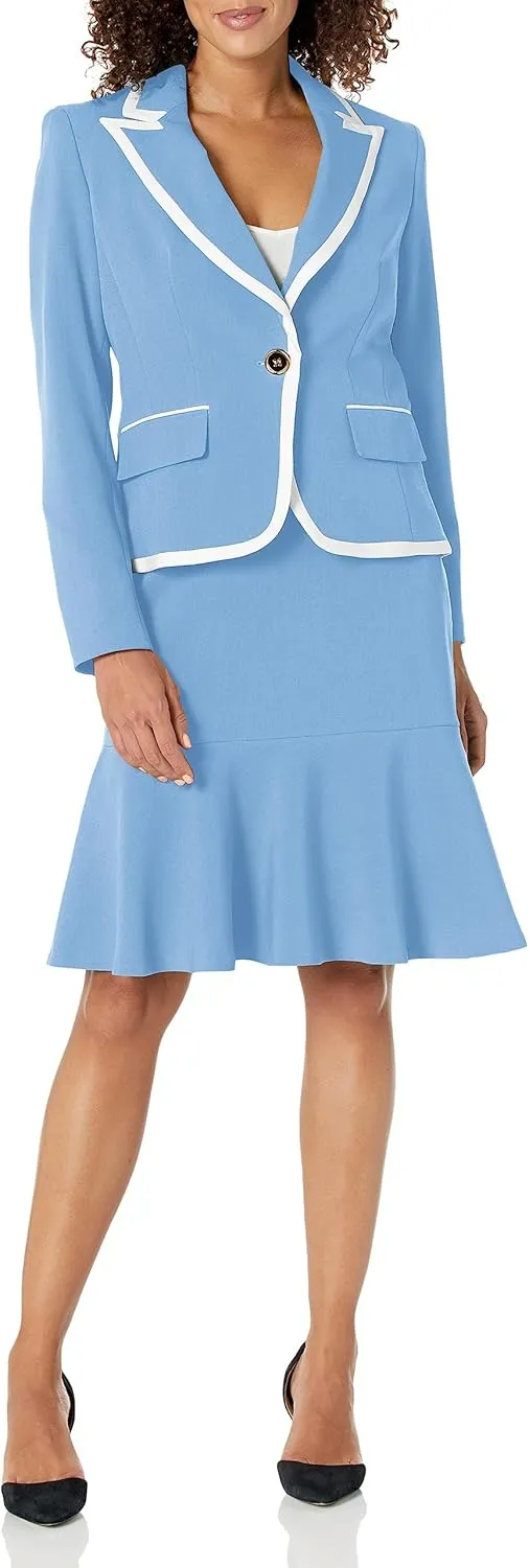 Women's One Button Framed Blazer & Flounce Skirt, 2pc Set