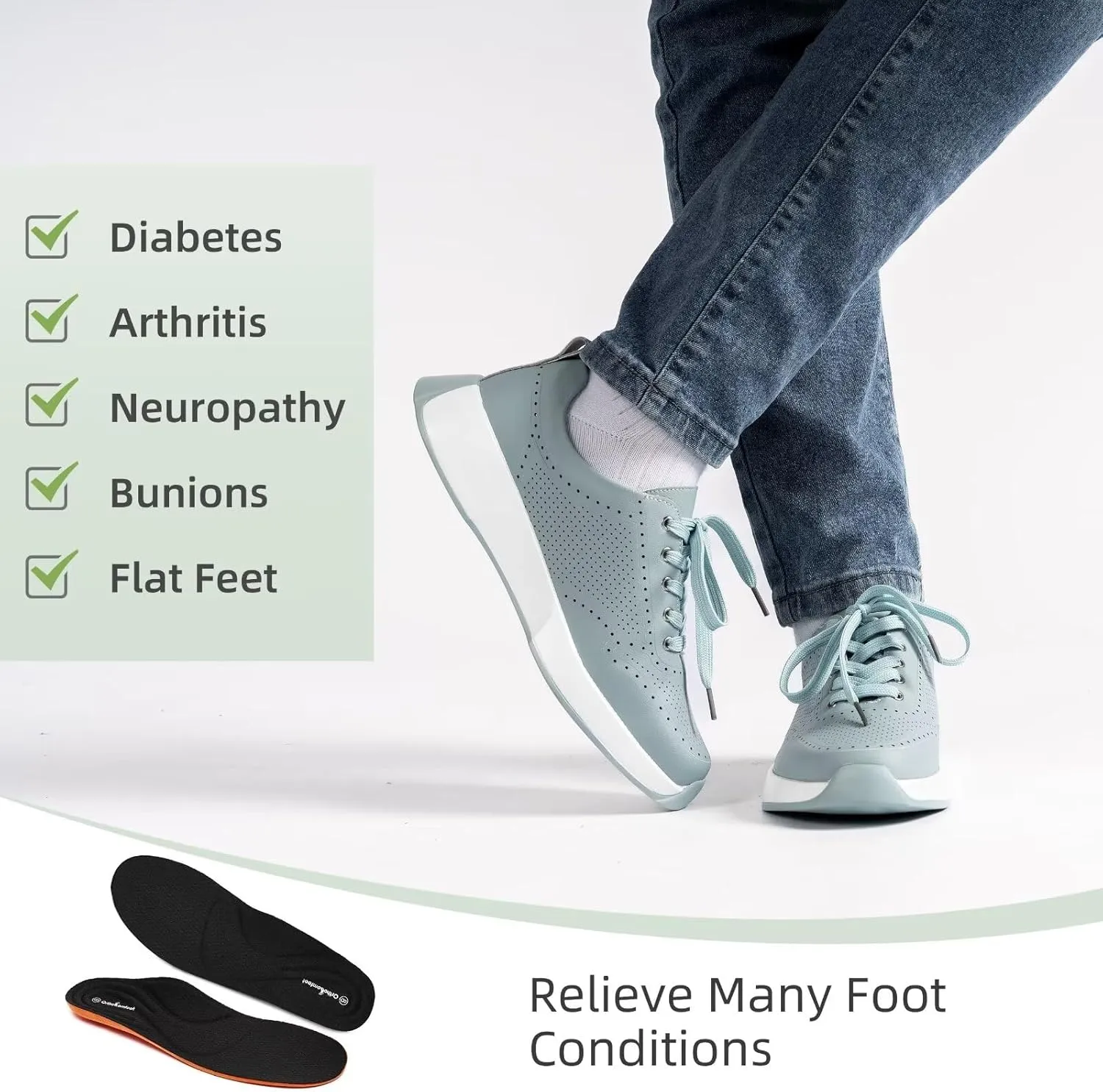 Women's Orthopedic Leather Dress Walking Shoes: Comfortable Shoes with Arch Support for Plantar Fasciitis, Casual Flat Feet Supportive Fashion Sneakers for Foot and Heel Pain Relief