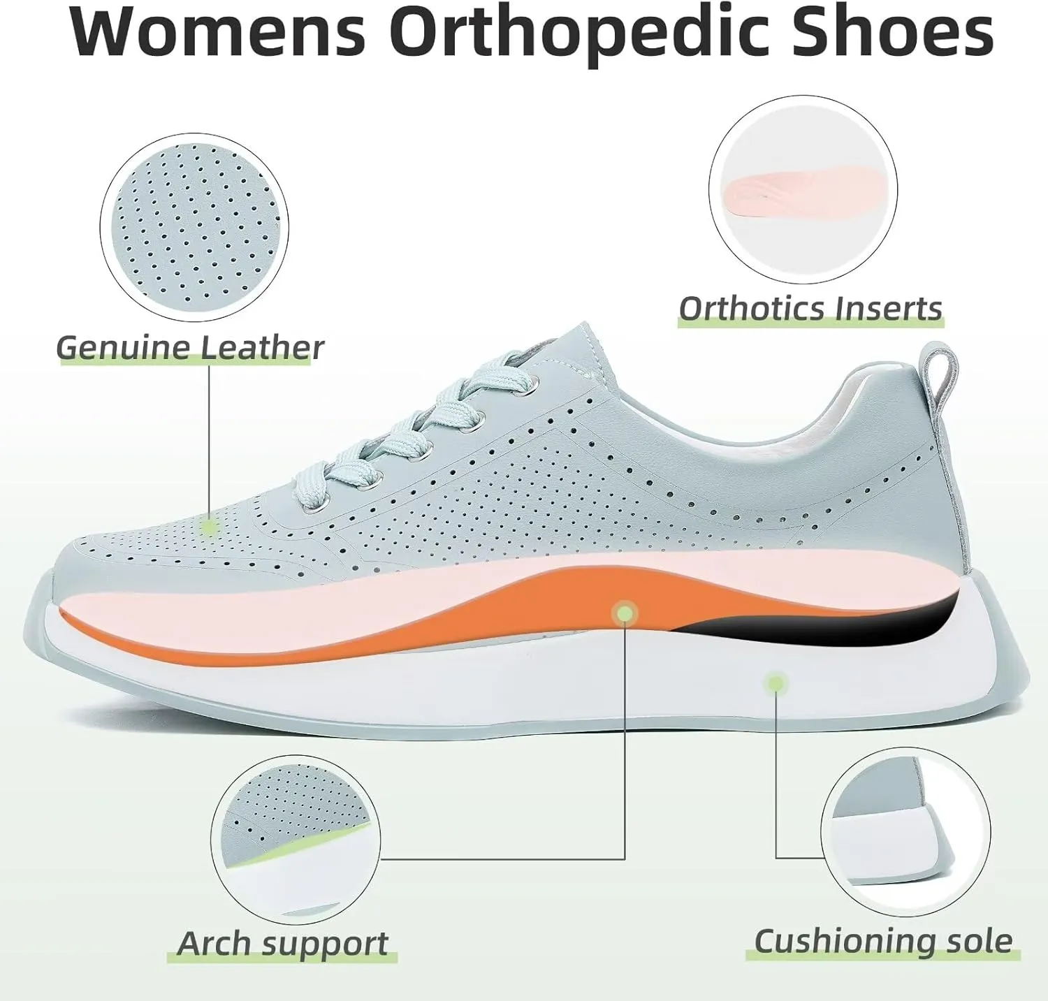 Women's Orthopedic Leather Dress Walking Shoes: Comfortable Shoes with Arch Support for Plantar Fasciitis, Casual Flat Feet Supportive Fashion Sneakers for Foot and Heel Pain Relief