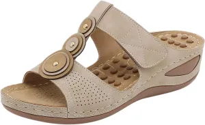 Womens Orthotic Sandals Travel Beach Shoes Bohemian Retro Wedge Heel Massage Slippers Arch Support Lightweight Casual Sandals