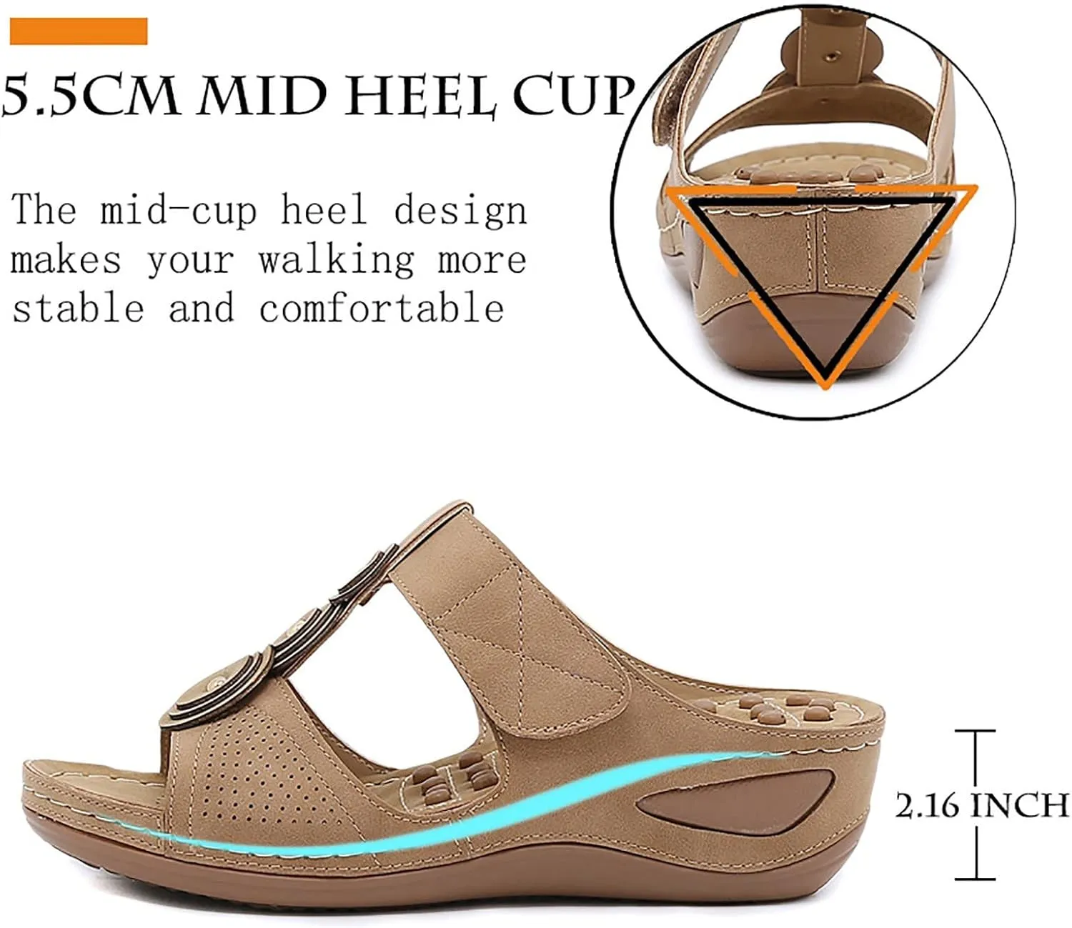 Womens Orthotic Sandals Travel Beach Shoes Bohemian Retro Wedge Heel Massage Slippers Arch Support Lightweight Casual Sandals