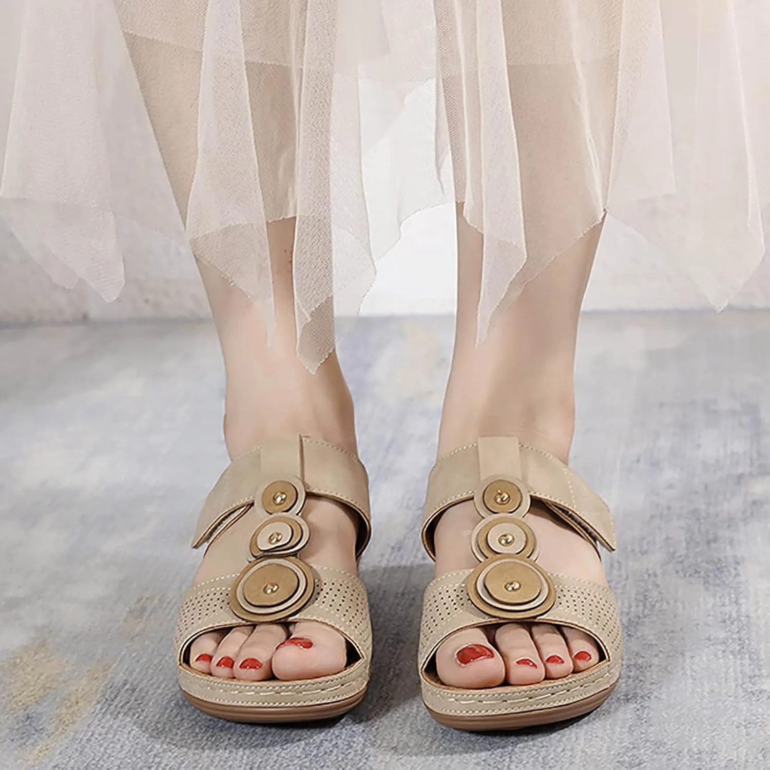 Womens Orthotic Sandals Travel Beach Shoes Bohemian Retro Wedge Heel Massage Slippers Arch Support Lightweight Casual Sandals