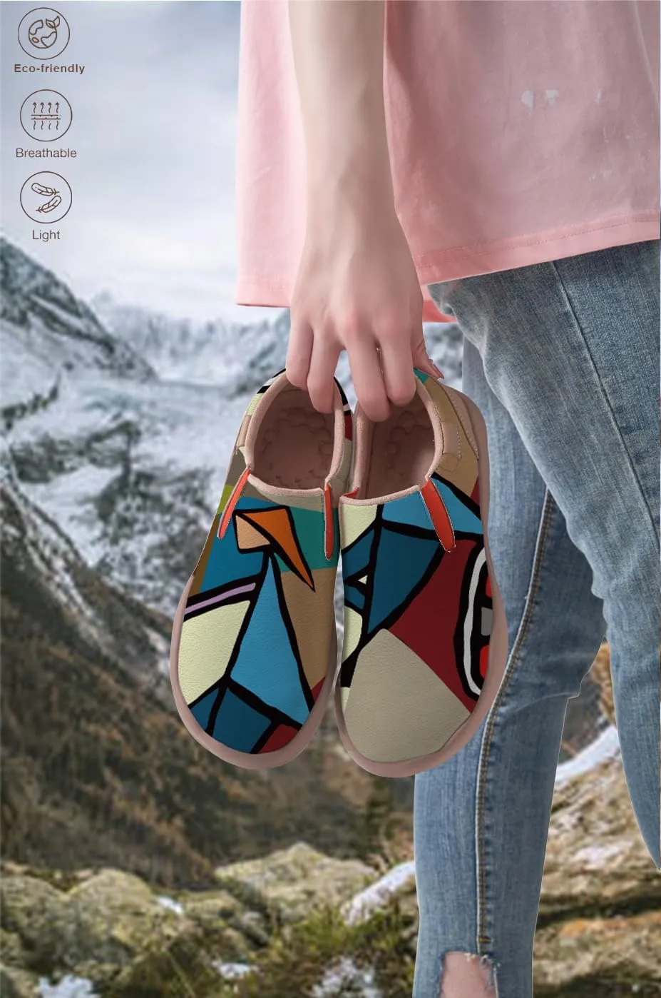Womens Painted Travel Shoes - Loafers Abstract Art Flat Shoe Slip On Fashion Sneaker Ladies Casual Walking Shoes