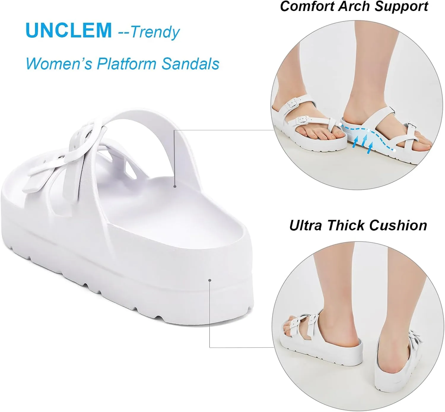 Women's Platform Arch Support Sandals Comfortable Waterproof Slides with Adjustable Buckle Thick Cushion