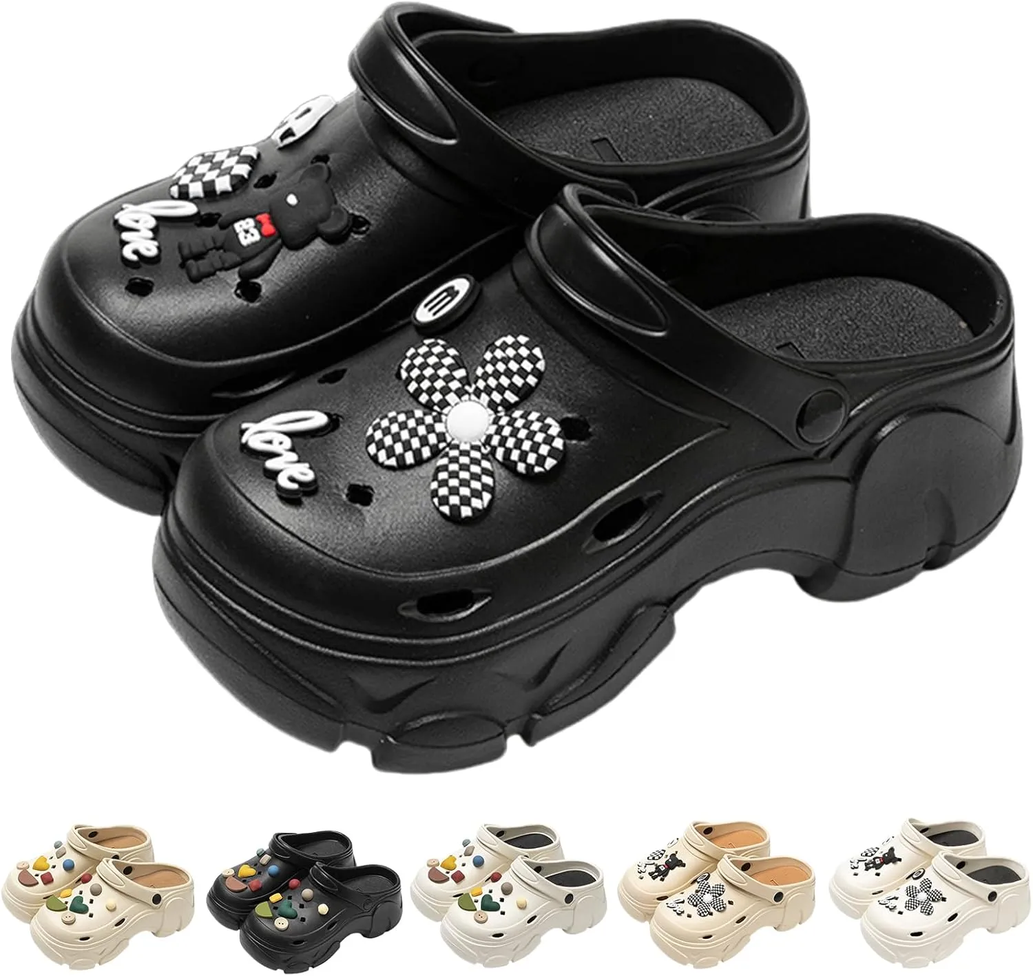 Women's Platform Clogs Cloud Slippers Beach Sandals Gardeners Clogs High Heel Mule Slippers Gardening Shoes DIY Cartoon Accessories Sandals