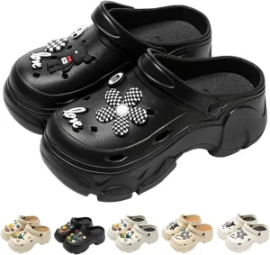 Women's Platform Clogs Cloud Slippers Beach Sandals Gardeners Clogs High Heel Mule Slippers Gardening Shoes DIY Cartoon Accessories Sandals