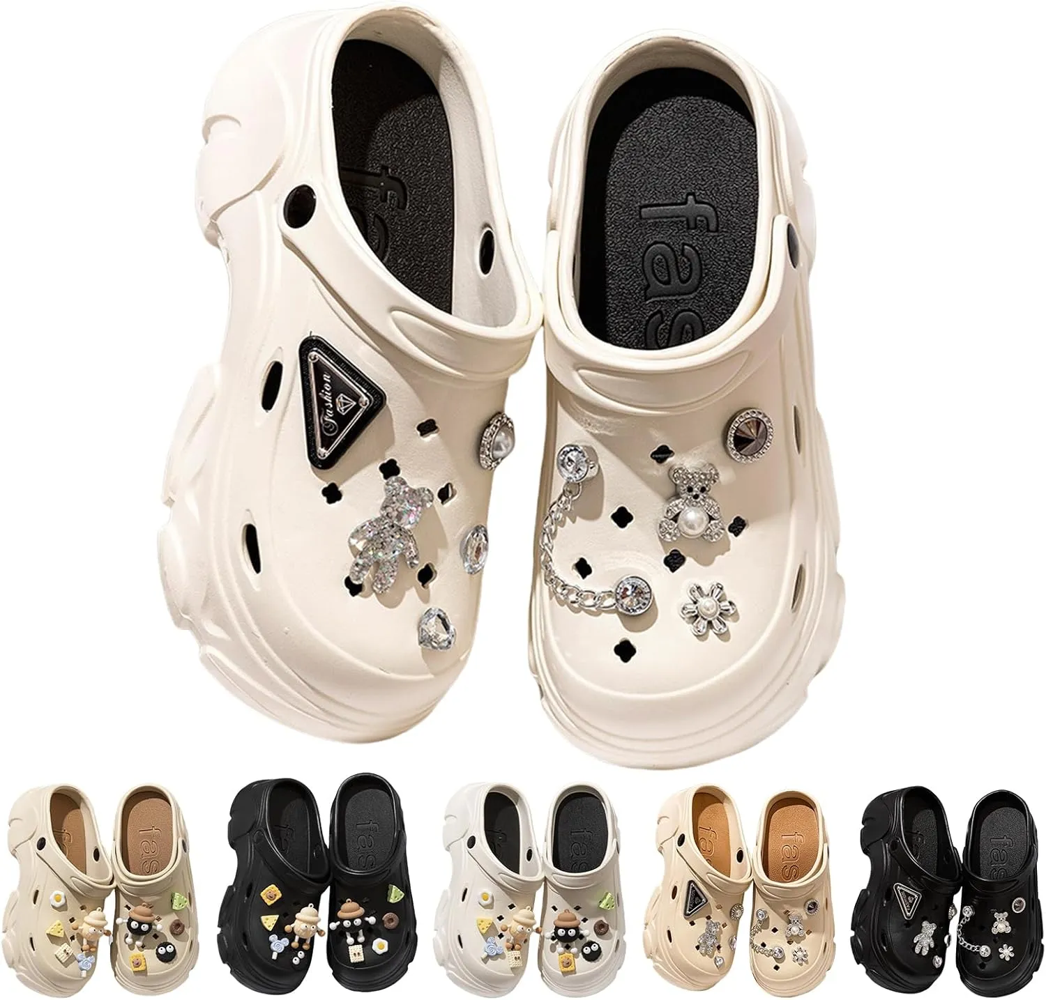 Women's Platform Clogs Cloud Slippers Beach Sandals Gardeners Clogs High Heel Mule Slippers Gardening Shoes DIY Cartoon Accessories Sandals