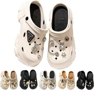 Women's Platform Clogs Cloud Slippers Beach Sandals Gardeners Clogs High Heel Mule Slippers Gardening Shoes DIY Cartoon Accessories Sandals