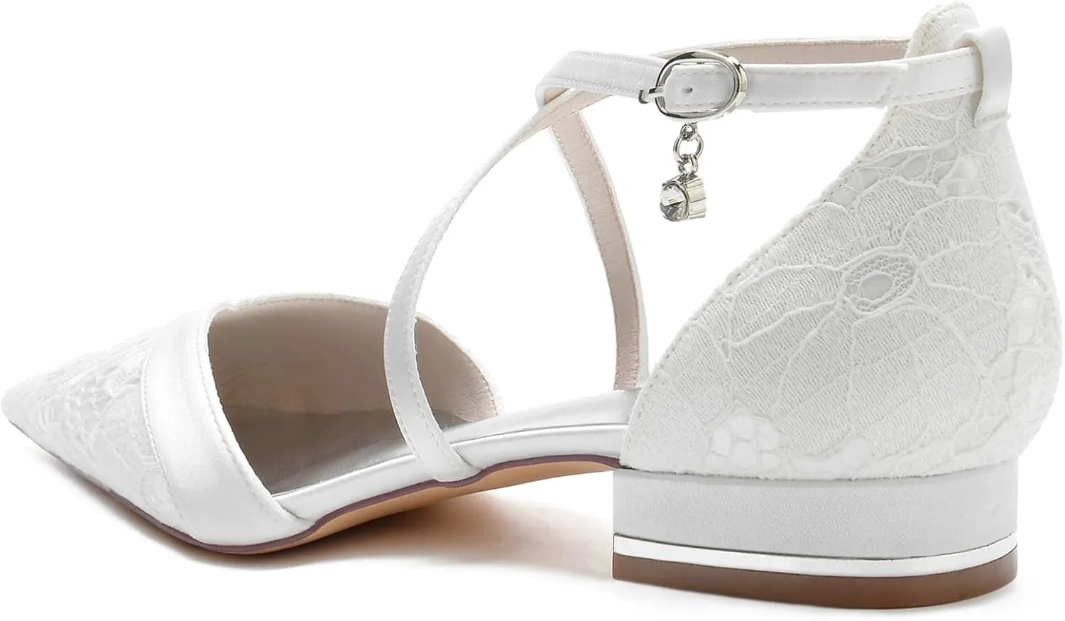 Women's Pointed Toe Lace Wedding Flats for Bride Comfortable Strappy Wedding Shoes Low Heels Cross Strap Bridal Flats Evening Prom Party Dress Shoes Pumps