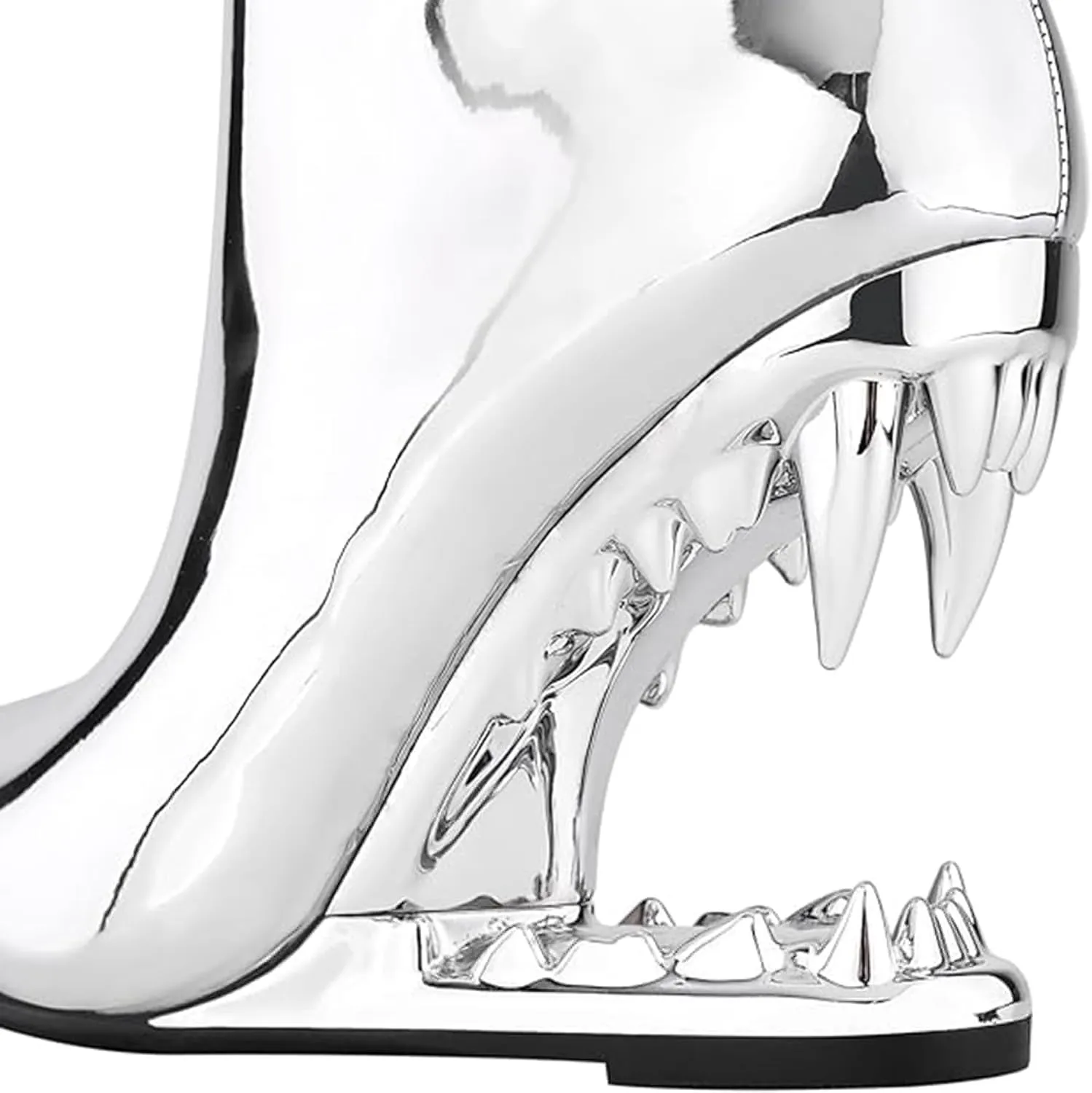 Women's Pointed Toe Side Zipper Ankle Boots Metallic Mirror Tiger Tooth High Heels