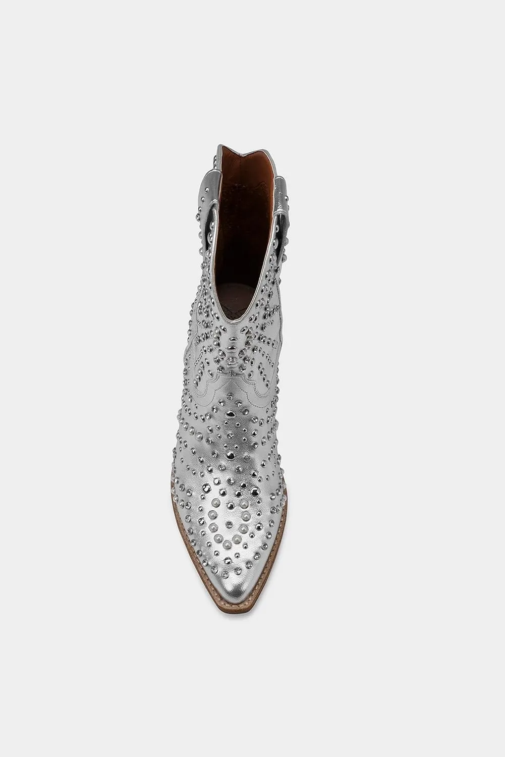 Women's Purple Studded Rhinestone Pearl Western-Modern Fusion Boots - Pointed Toe, Block Heel, Pull-On - Size Women's Boot