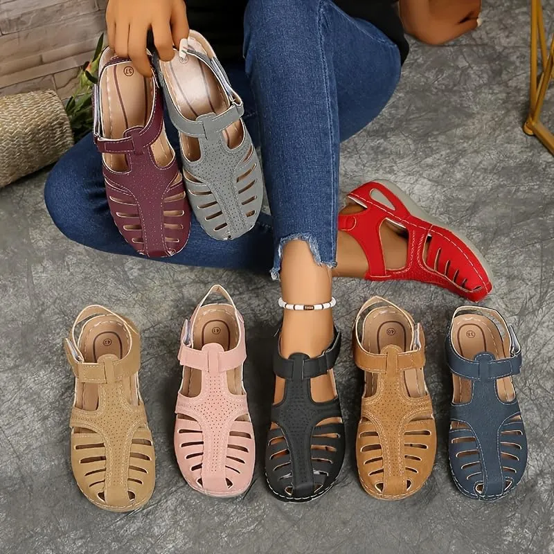 Women's Retro Wedge Sandals, Closed Toe Hollow trendy Shoes, Casual Slingback Sandals for spring and summer