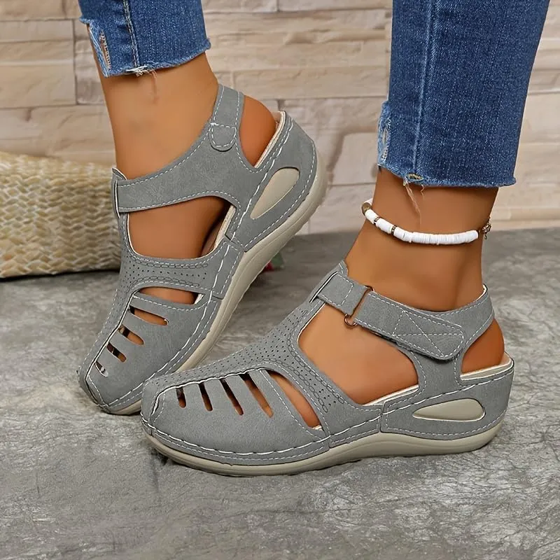 Women's Retro Wedge Sandals, Closed Toe Hollow trendy Shoes, Casual Slingback Sandals for spring and summer