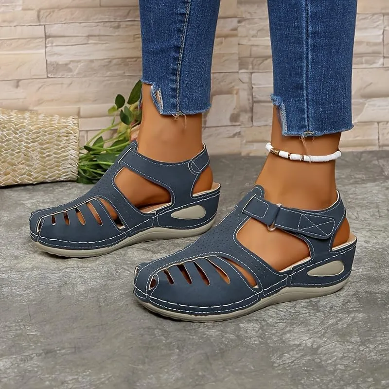 Women's Retro Wedge Sandals, Closed Toe Hollow trendy Shoes, Casual Slingback Sandals for spring and summer