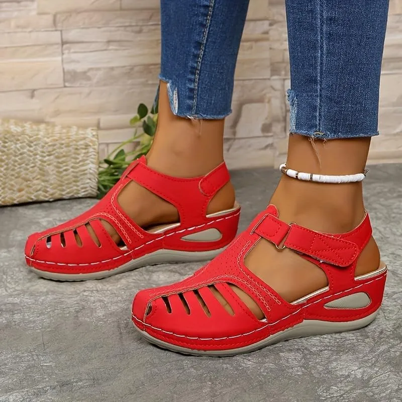 Women's Retro Wedge Sandals, Closed Toe Hollow trendy Shoes, Casual Slingback Sandals for spring and summer