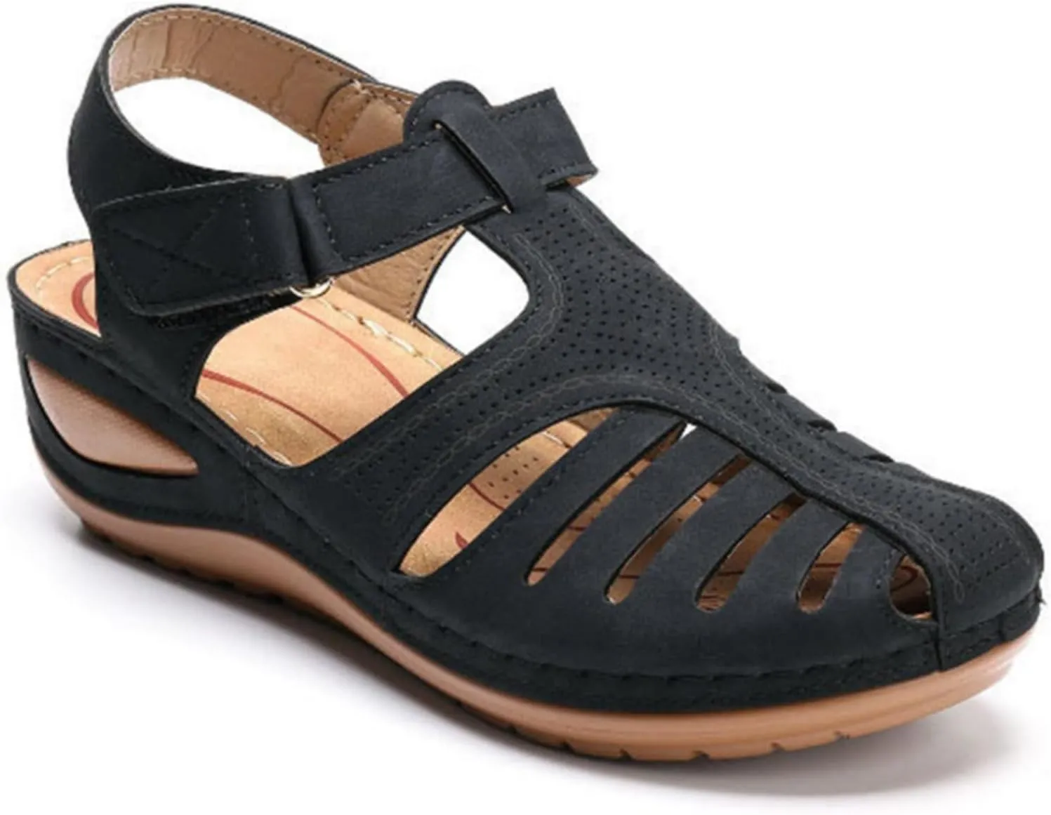 Women's Retro Wedge Sandals, Trendy Closed Toe Hollow Design, Womens Wedge Shoes for Casual & Stylish Looks Shibever Sandals for Women