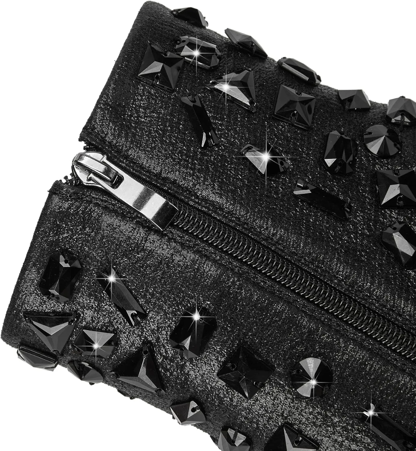 Women's Rhinestone Pointed Toe Tiger Tooth Side Zipper Comfortable Fashion Ankle Boots