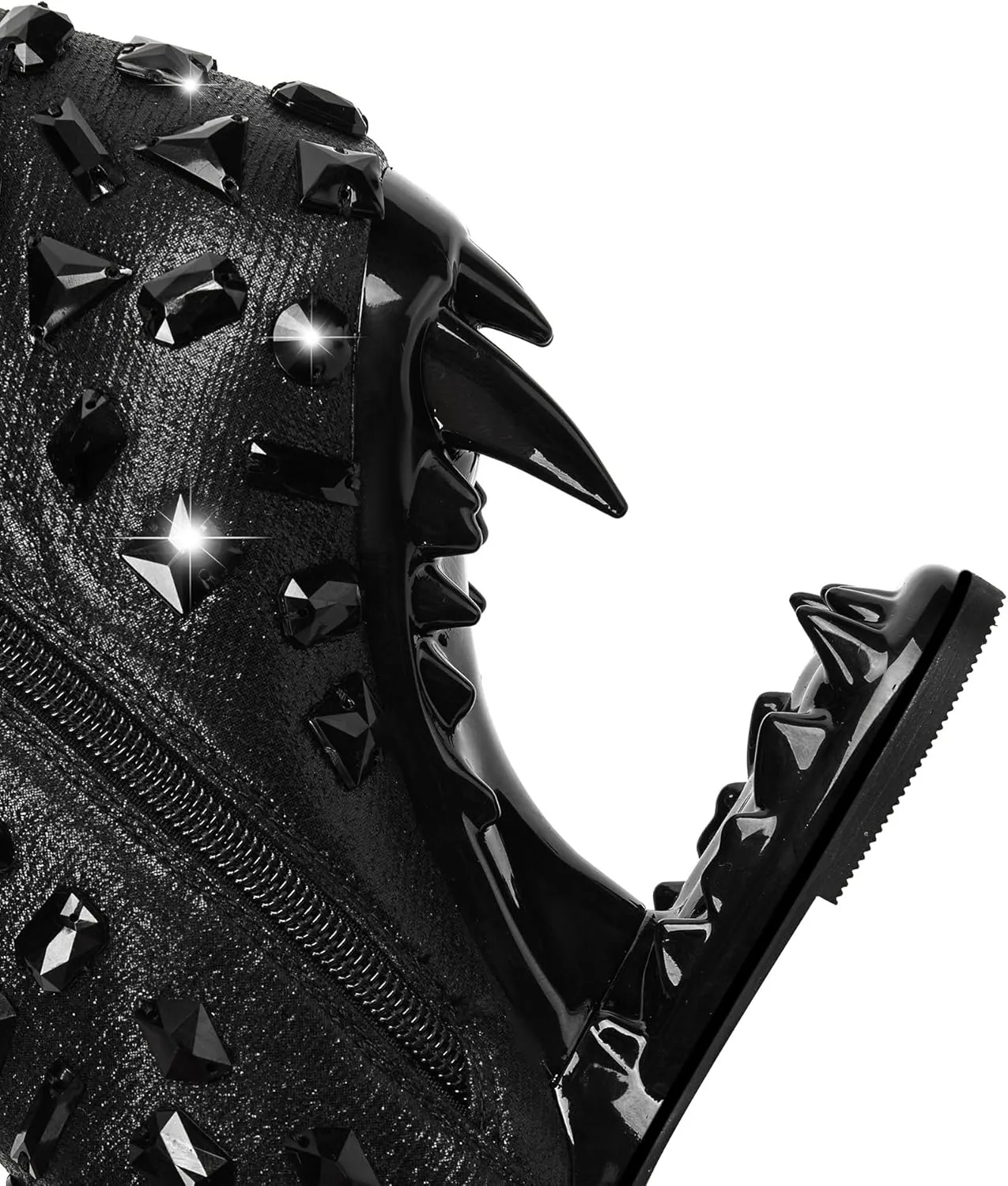 Women's Rhinestone Pointed Toe Tiger Tooth Side Zipper Comfortable Fashion Ankle Boots