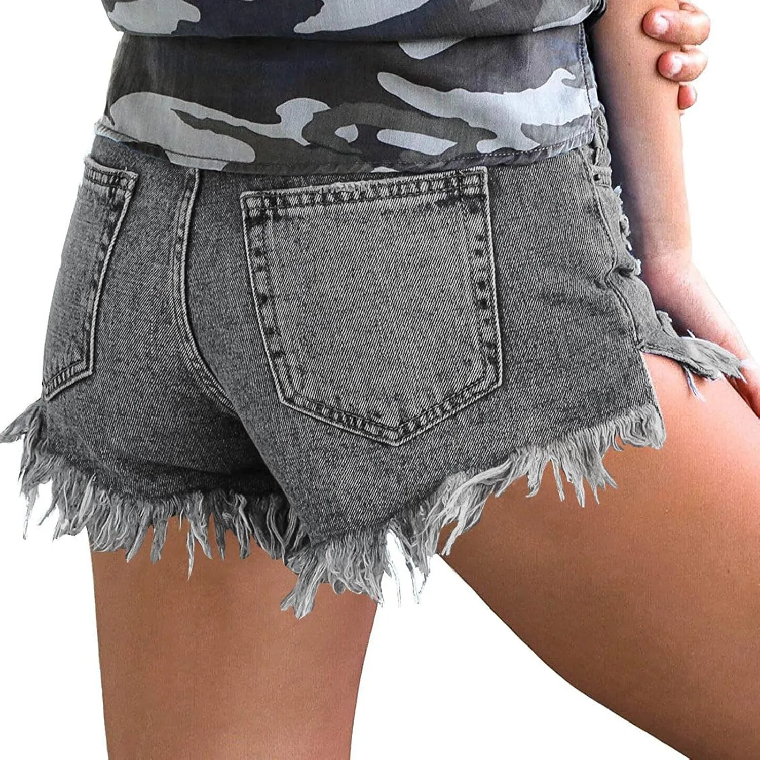 Womens Ripped Denim Shorts Frayed Raw Hem Casual Denim Shorts Beach Casual Short Summer Going Out Jeans