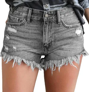 Womens Ripped Denim Shorts Frayed Raw Hem Casual Denim Shorts Beach Casual Short Summer Going Out Jeans