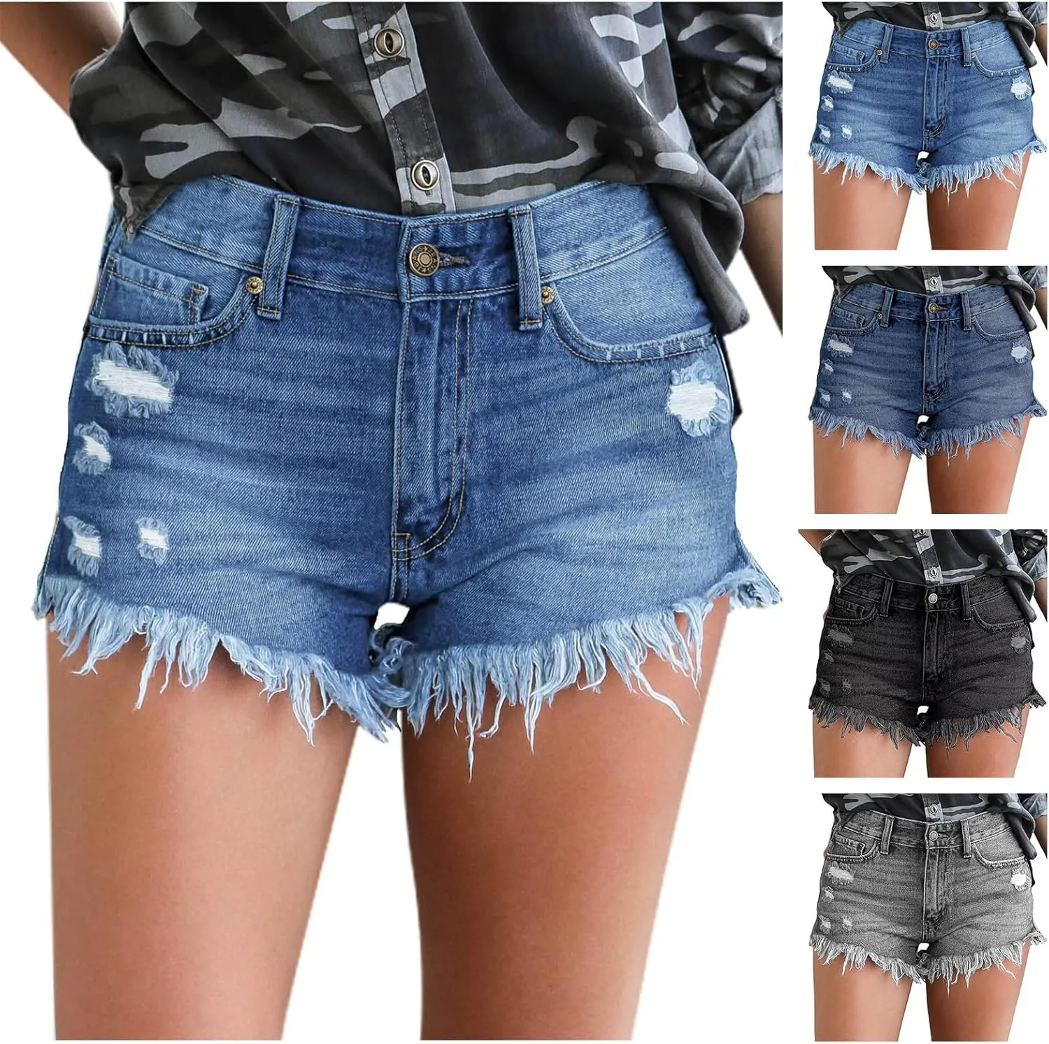 Womens Ripped Denim Shorts Frayed Raw Hem Casual Denim Shorts Beach Casual Short Summer Going Out Jeans
