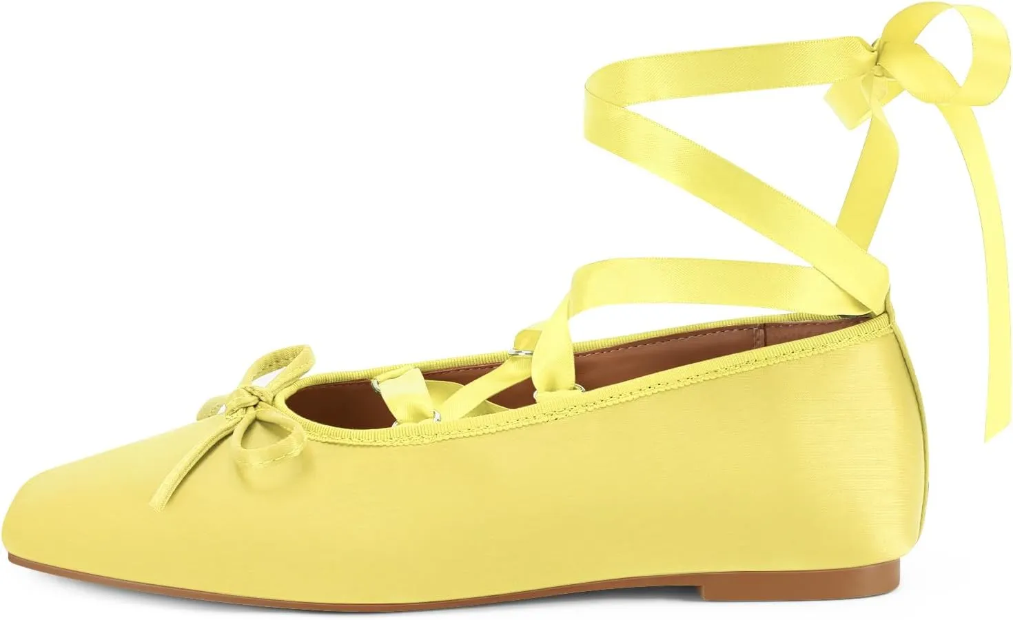 Women's Satin Ballet Flats Light Pink Closed Square Toe Bow Ballerina Slippers Comfy Lace Up Flat Shoes Strappy Mary Janes Cute Elegant Pumps for Ladies Dressy