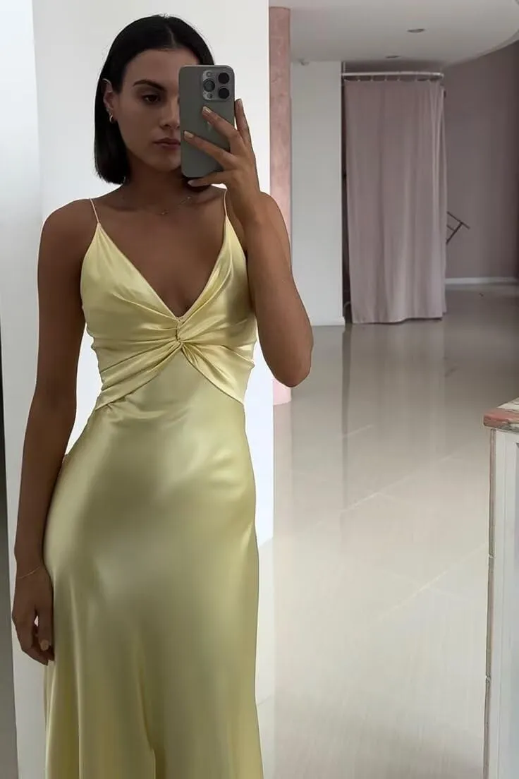 Women's Satin Bridesmaid Dresses 2025 with Slit for Women Mermaid Formal Evening Party Dresses PU233