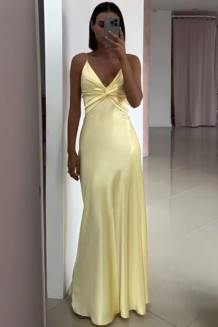 Women's Satin Bridesmaid Dresses 2025 with Slit for Women Mermaid Formal Evening Party Dresses PU233