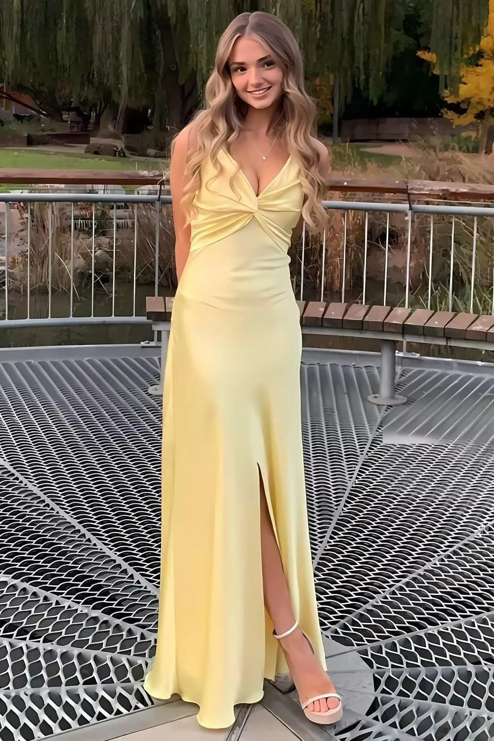 Women's Satin Bridesmaid Dresses 2025 with Slit for Women Mermaid Formal Evening Party Dresses PU233