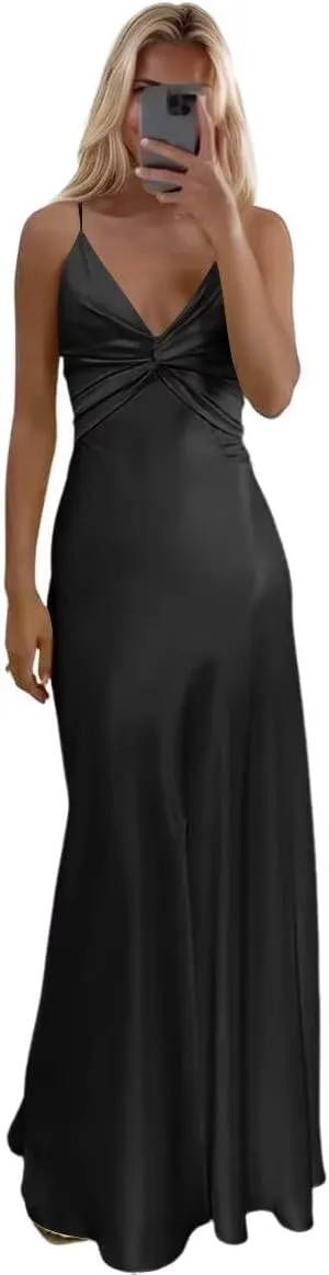 Women's Satin Bridesmaid Dresses 2025 with Slit for Women Mermaid Formal Evening Party Dresses PU233