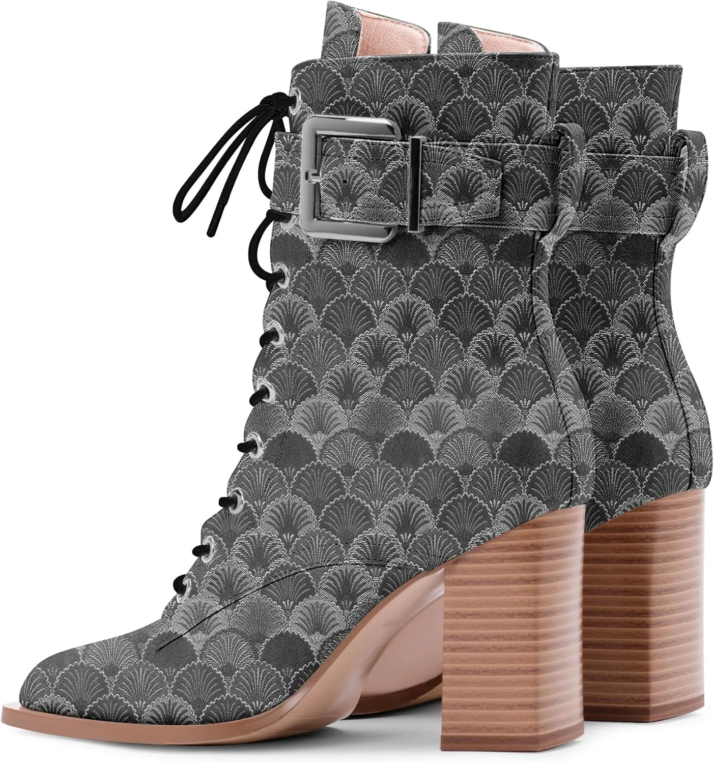 Women's Sexy Block High Heel Ankle Boots Square Toe Lace Up Buckle Strap Dress Booties