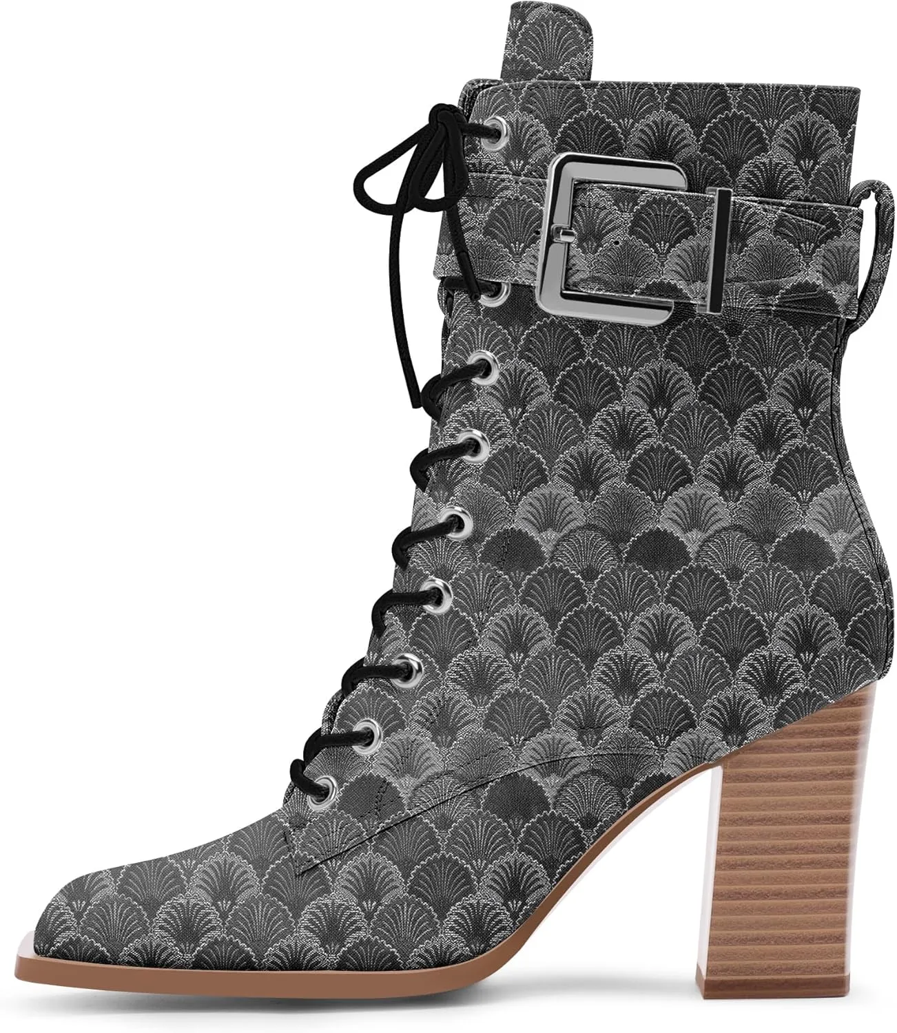Women's Sexy Block High Heel Ankle Boots Square Toe Lace Up Buckle Strap Dress Booties