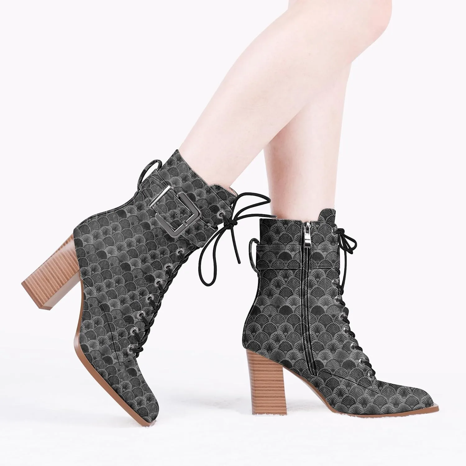 Women's Sexy Block High Heel Ankle Boots Square Toe Lace Up Buckle Strap Dress Booties