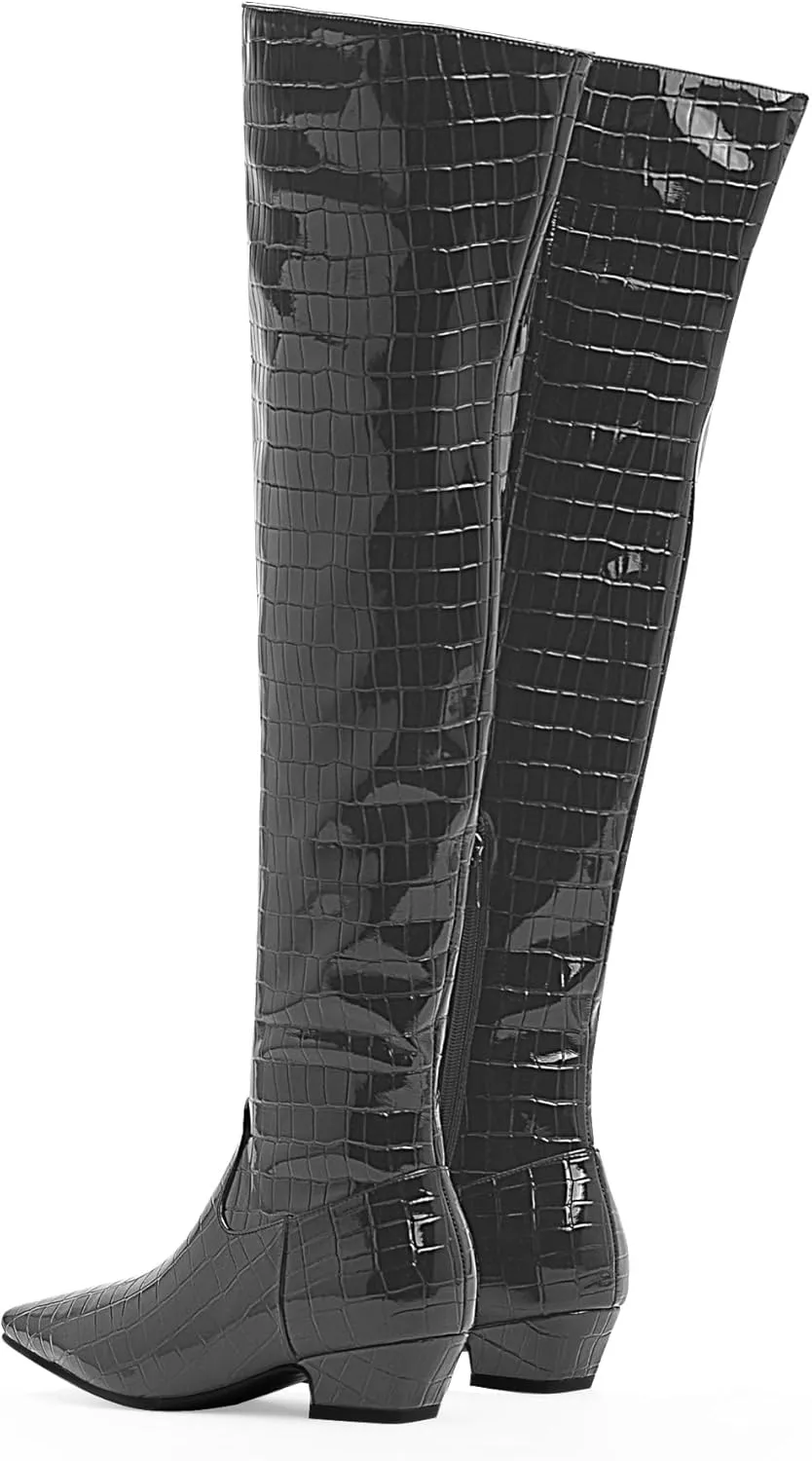 Women's Sexy Crocodile Over The Knee High Boots Low Heel Long Fall Boots