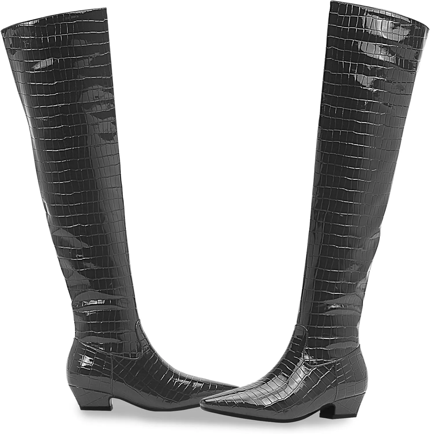 Women's Sexy Crocodile Over The Knee High Boots Low Heel Long Fall Boots